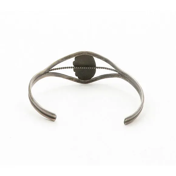 NAVAJO 925 Sterling Silver Vintage Black Onyx Floral Cuff Bracelet BT6000